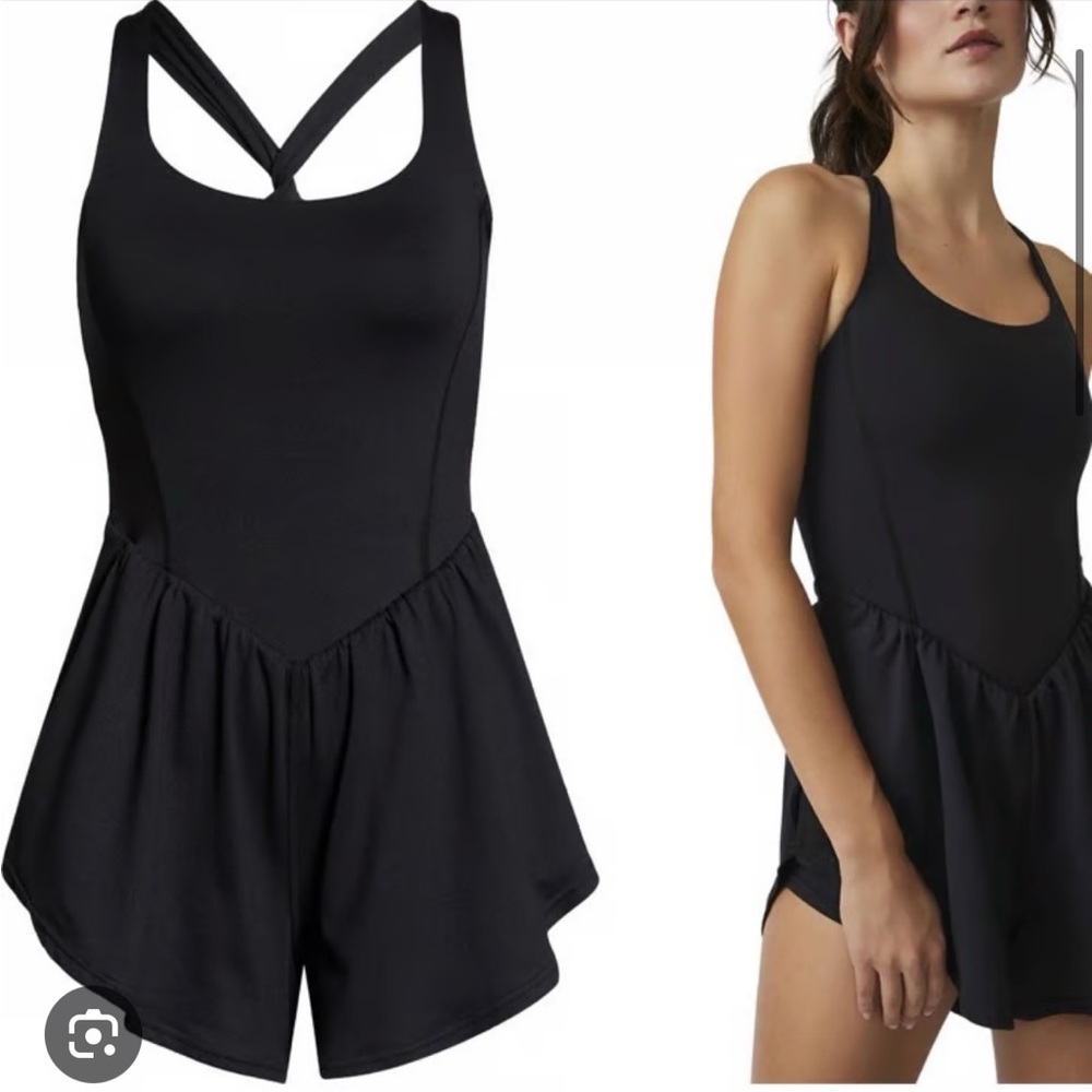 FP Movement Eternal Sunshine Onesie Romper Black Athletic Dress Activewear Sz S